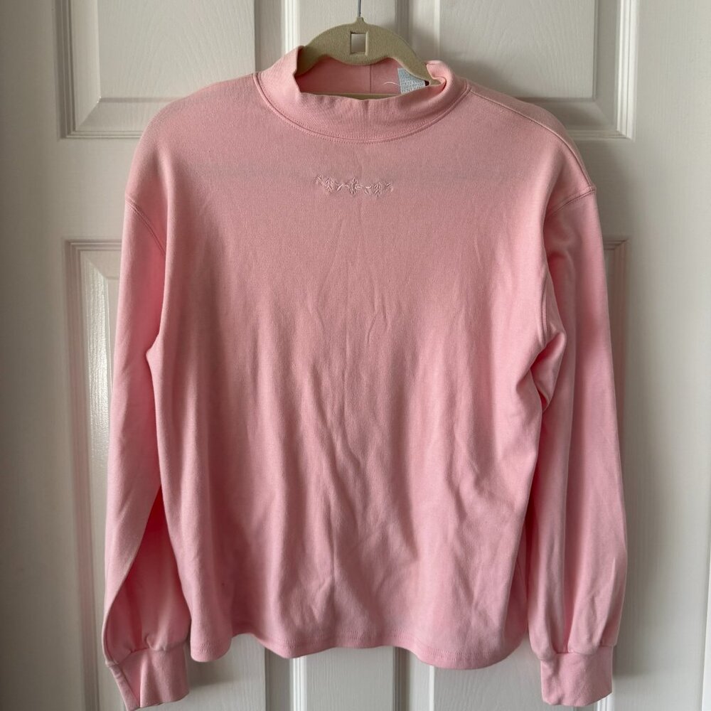 Emma’s Garden for JCPenney Grandma-Core Pink Mock Neck Sweatshirt Size Large (14
